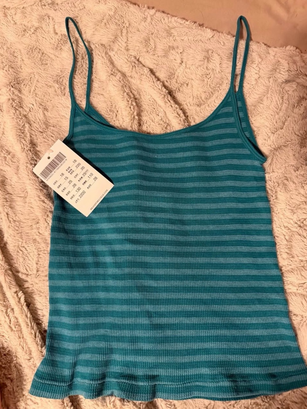 Striped Teal Spaghetti Strap Brandy Melville Tank Top